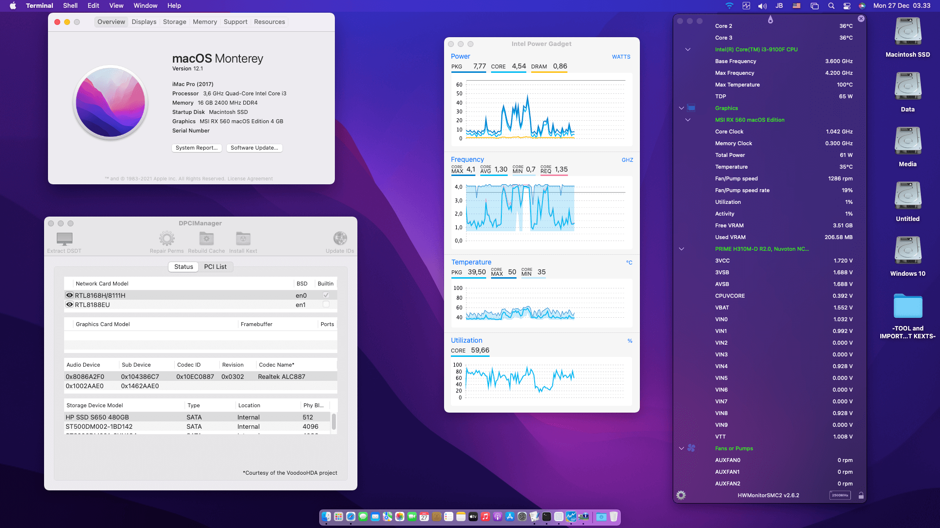Success Hackintosh macOS Monterey 12.1 Build 21C52 in Asus Prime H310M-D R2.0 + Intel Core i3 9100F + MSI RX 560